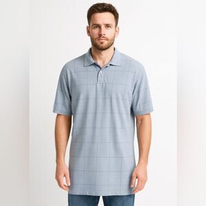 Van Heusen Men’s Blue Windowpane Polo Shirt – Size L Classic Fit